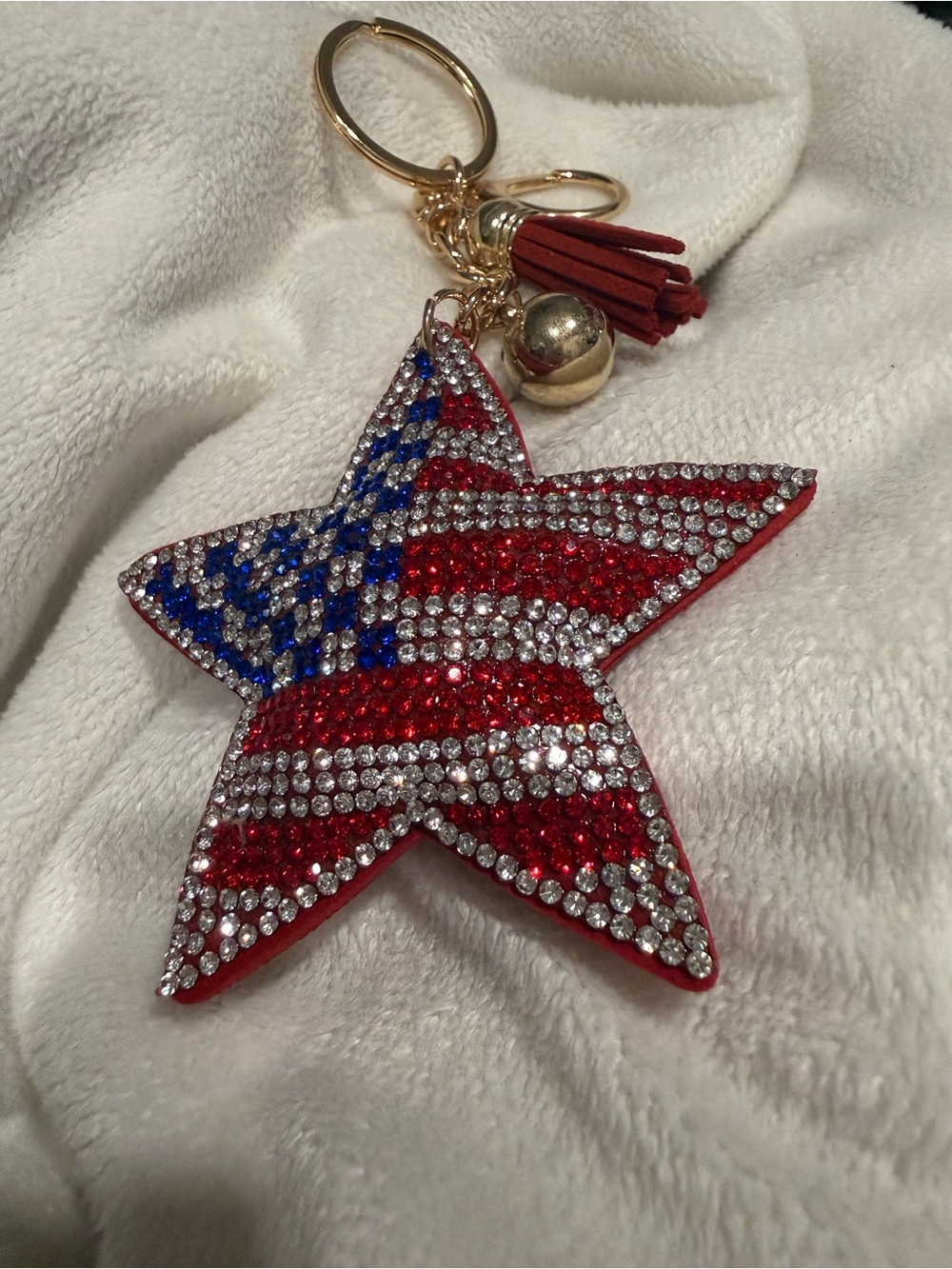 Fashion Jewelry Red White Blue Rhinestone Star Keychain